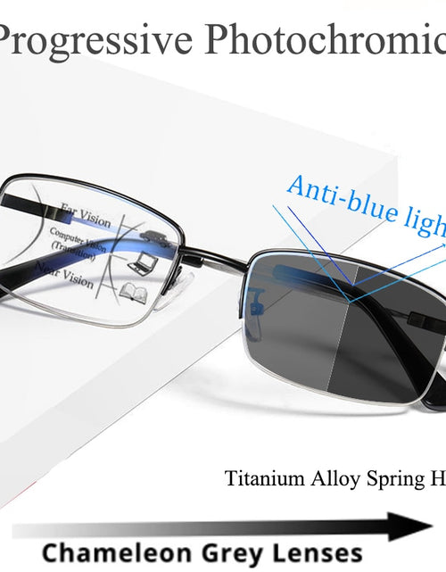 Load image into Gallery viewer, New Titanium Photochromeic Multifocal Reading Glasses Men Anti Blue Light  Progressive Multifocus Reading Glasses Women
