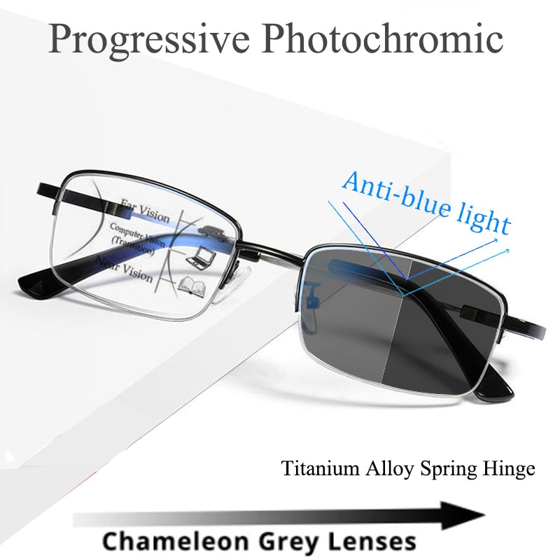 New Titanium Photochromeic Multifocal Reading Glasses Men Anti Blue Light  Progressive Multifocus Reading Glasses Women