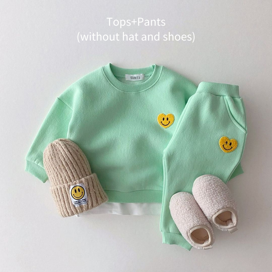 Korea Baby Boys Clothing Sets Fleece Lined Clothes Children Thicken Sweater And Velvet Baby Girls Pullover Tops+ Pant Suits 2PCS