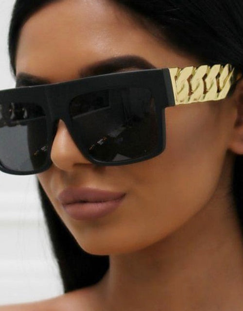 Load image into Gallery viewer, 2021 Oversized Hip Hop Sunglasses Men Women Brand Design Flat Top Retro Square Black Sun Glasses Gold Plastic Chain Frame OM725
