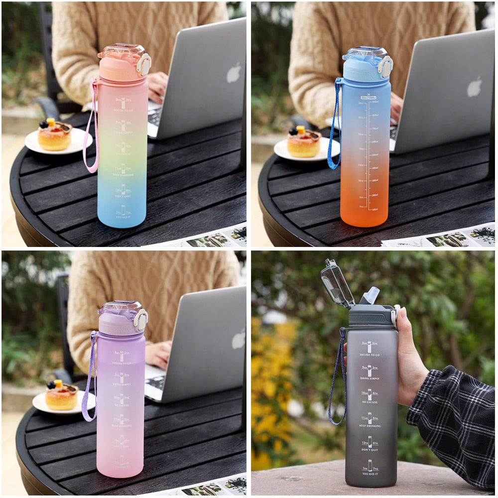 1 L Water Bottle  with Time Scale Gym Outdoor Sports