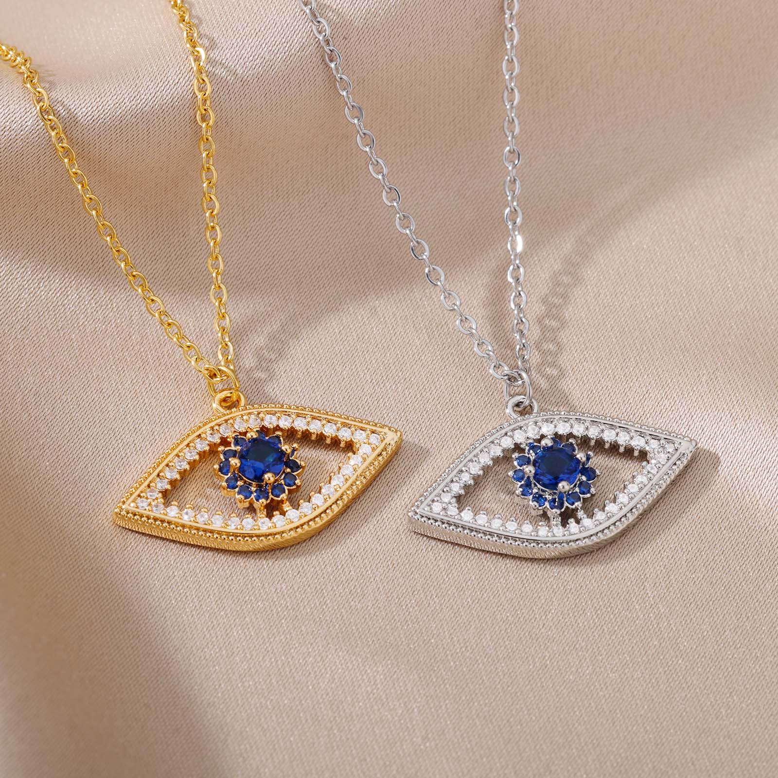 Turkish Evil Eye Pendant Necklace for Women Gold Plated Stainless Steel Necklaces 2023 Trending Choker Lucky Aesthetic Jewelry