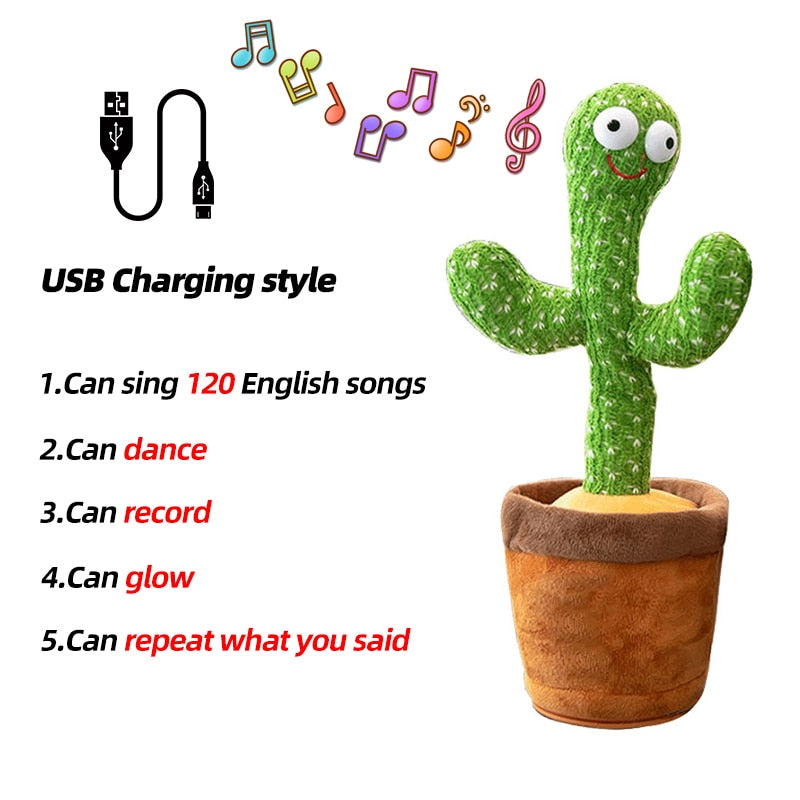 Dancing Cactus Toy Repeat Talking USB Charging Can Sing Record Cactus Bailarín Dansant Kids Education Toys Birthday Present