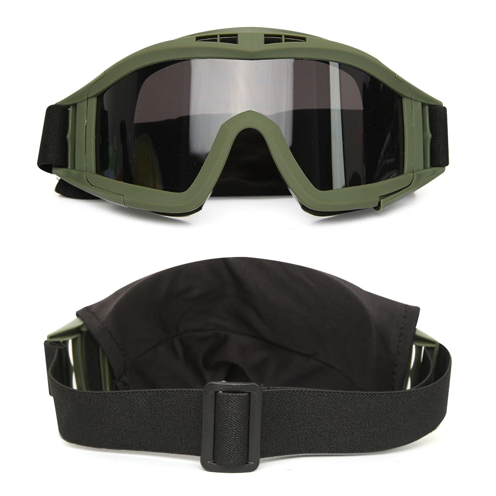 Airsoft Tactical Goggles 3 Lens Black Tan Green Windproof Dustproof Motocross Motorcycle Glasses CS Paintball Safety Protection