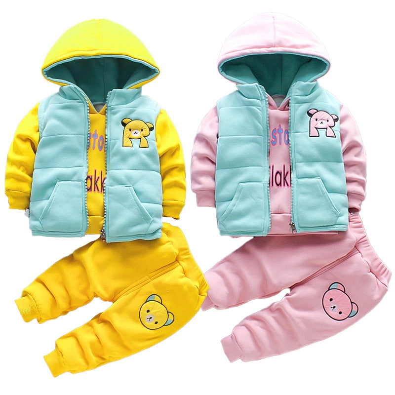 2022 Autumn Thick Warm Boys Clothing Sets Vest + Hooded Outerwear Tops + Pants 3Pcs Suit For Kids 1-5 Years Toddler Baby Outfit