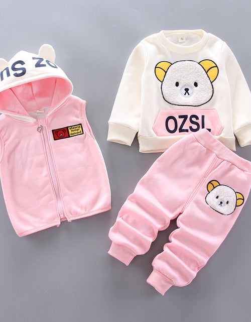 Load image into Gallery viewer, Autumn Winter Baby Boys Clothes Sets Thick Fleece Cartoon Bear Jacket Vest Pants 3Pcs Cotton Sport Suit For Girls Warm Outfits
