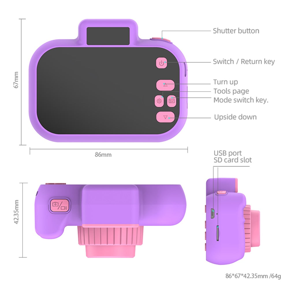 High-definition 4000W Front Rear Dual-camera 2 Inch HD IPS Screen Digital Kids Camera USB Charging with Lanyard Children&#39;s toys