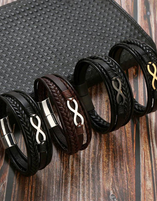 Load image into Gallery viewer, Multi-Layer Men Leather Bracelet Stainless Steel Infinity Symbol Charm Fashion Classic Bracelets for Men Jewelry Gift
