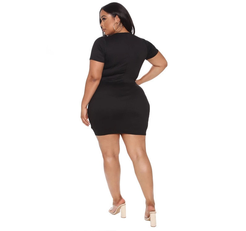 Plus Size Dresses for Women Black Hollow Out Sexy Super Stretch Mini Dress bandage hem summer Wholesale Dropshipping