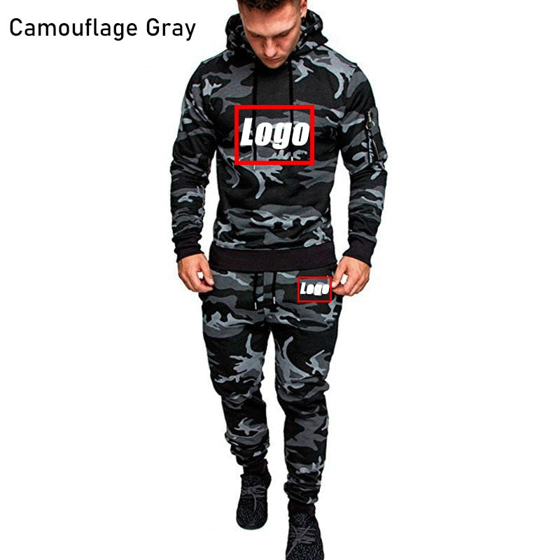 Tracksuit Military Hoodie 2 Pieces Sets Costom Your Logo Camouflage Muscle Man Autumn Winter Tactical Sweat Jacket Pants