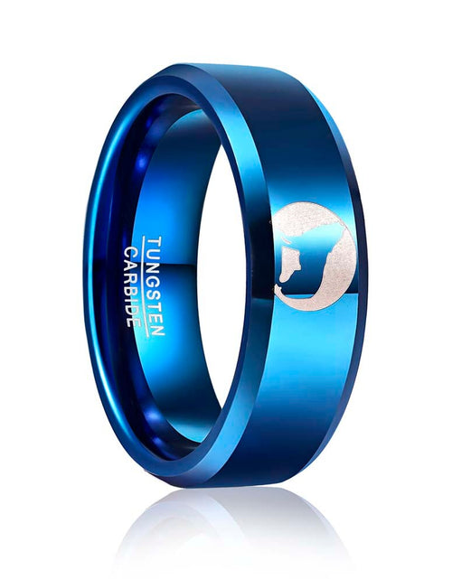 Load image into Gallery viewer, 8mm Tungsten Carbide Steel Ring Polished Brushed Blue Laser Life Tree Animal Pattern Rings for Men Best Gift Jewelry
