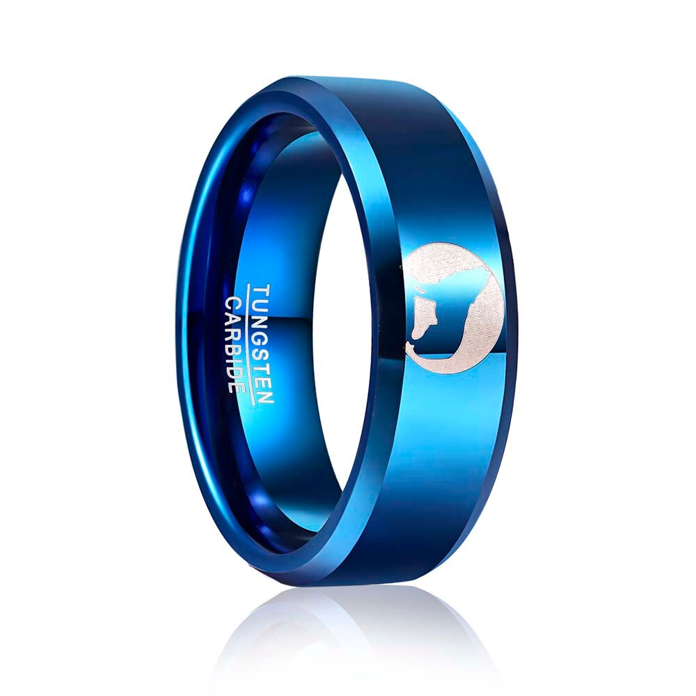 8mm Tungsten Carbide Steel Ring Polished Brushed Blue Laser Life Tree Animal Pattern Rings for Men Best Gift Jewelry