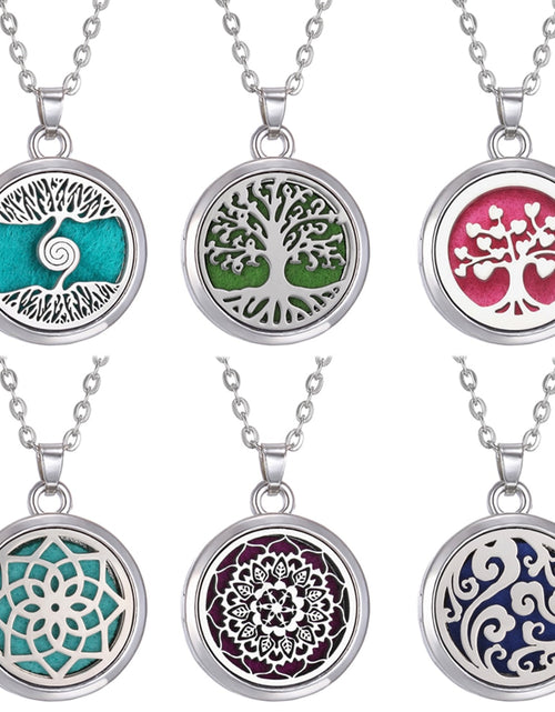 Load image into Gallery viewer, Tree of Life Aromatherapy Necklace Perfume Essential Oil Diffuser Open Stainless Steel  Locket Pendant Aroma Diffuser Necklace
