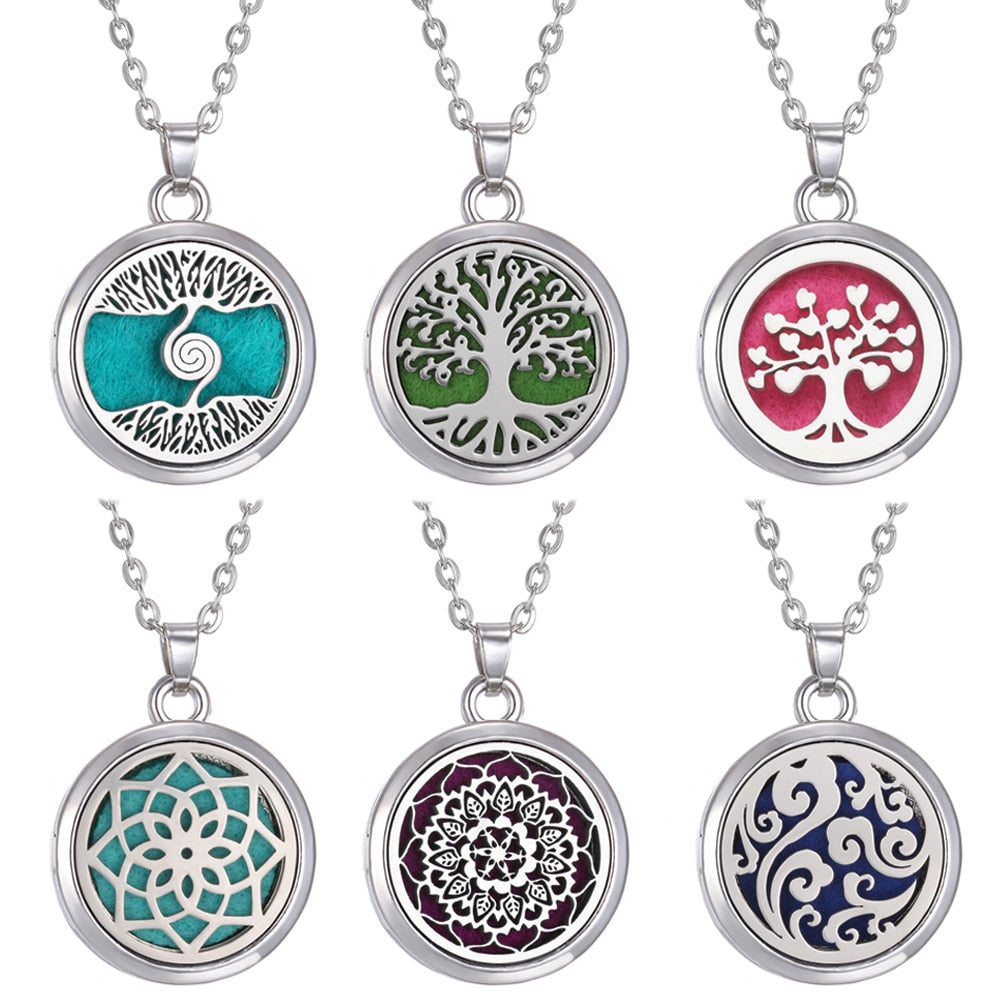 Tree of Life Aromatherapy Necklace Perfume Essential Oil Diffuser Open Stainless Steel  Locket Pendant Aroma Diffuser Necklace