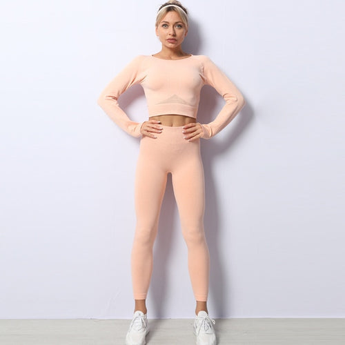 Load image into Gallery viewer, New European and American Yoga Suit Seamless Knitted Autumn and Winter Fitness Exercise Yoga Clothes Women&#39;s Suit
