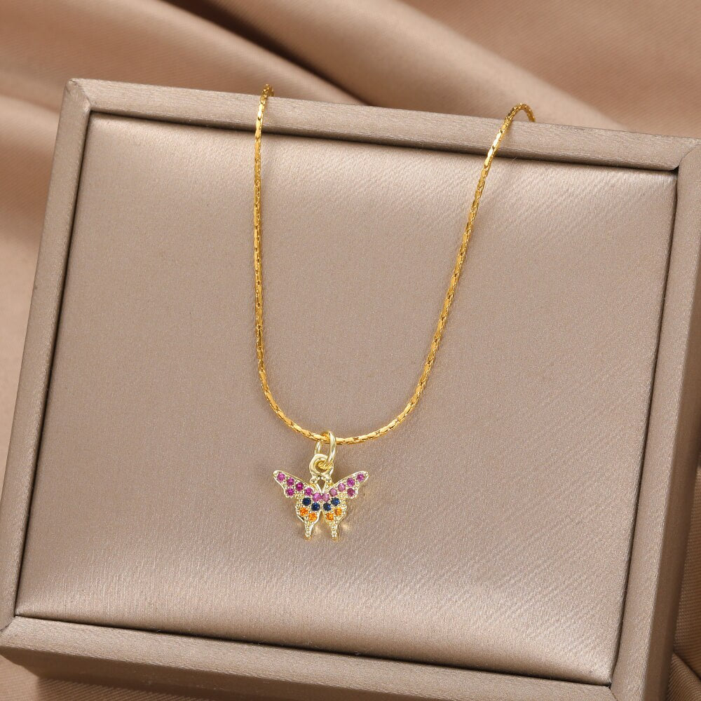 Charm Crystal Unicorn Pendant Animal Drop Necklaces Pendants Stainless Steel Butterfly insect Dog Necklaces envío gratis ofertas