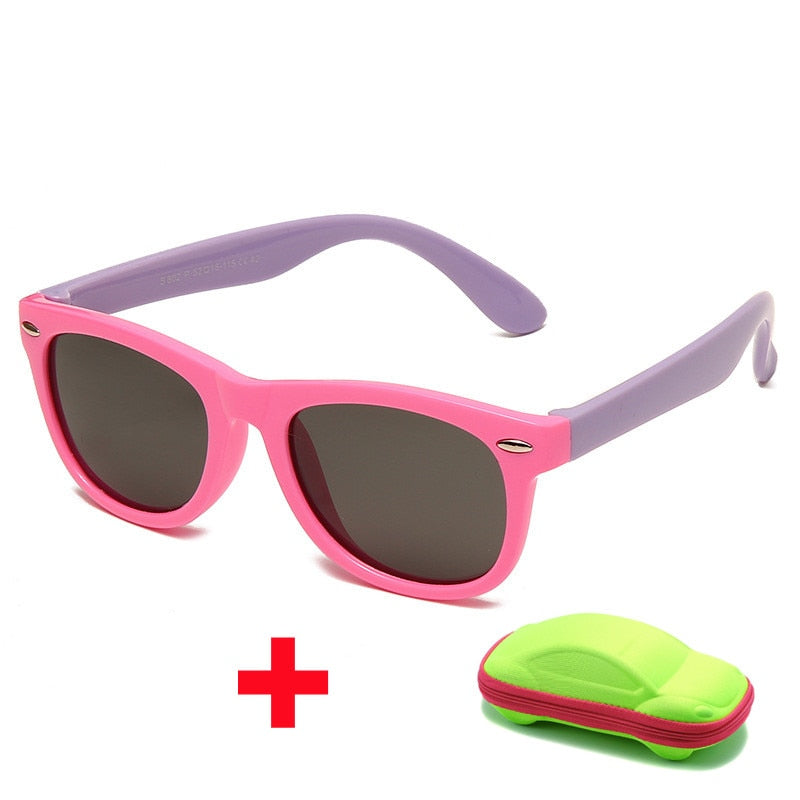 Baby Silicone Sunglasses with Glasses Box  Boys Girls Outdoor Goggles Sun Glasses AC Lens Safety Glasses and Cases Gift for Kids