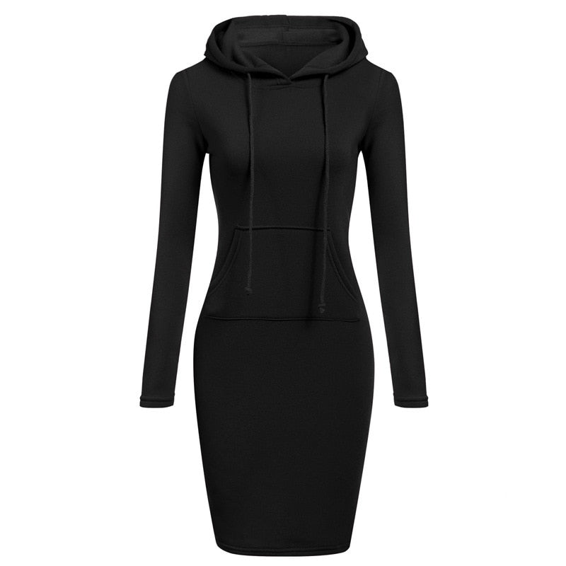 2022 Spring Autumn Sweatshirt Long-Sleeved Dress Woman Clothing Hooded Collar Pocket Simple Casual Lady Dress Sweatshirt