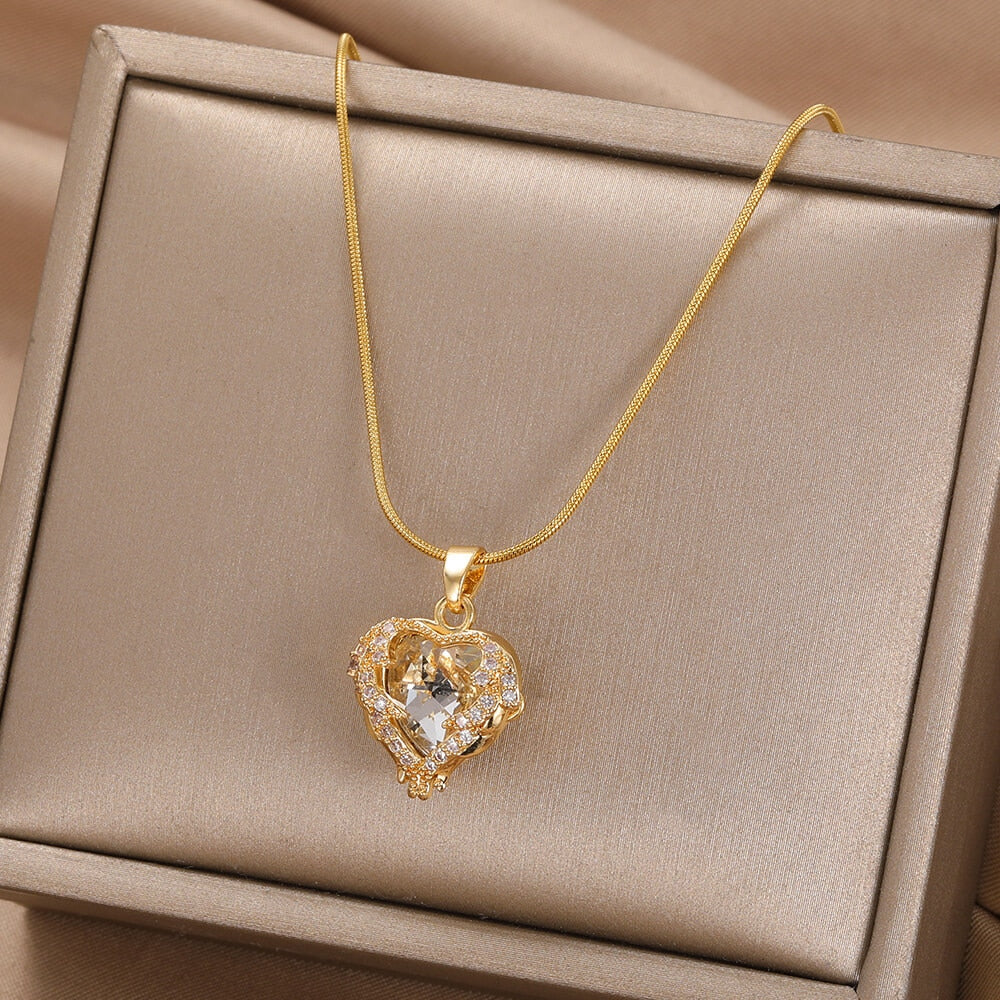 Delicate Enamel Heart Pendants Necklaces for Women Gold Color Black Red Love Drop Necklaces Fashion Jewelry envío gratis ofertas