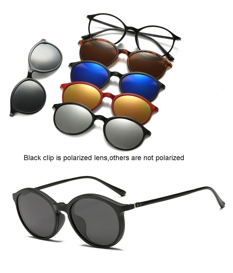 6 In 1 Custom Men Women Polarized Optical Magnetic Sunglasses Clip Magnet Clip on Sunglasses Polaroid Clip on Sun Glasses Frame