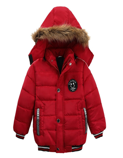 Load image into Gallery viewer, Autumn Winter Keep Warm Hooded Boys Jacket Fashion Fur Collar Heavy Cotton Outerwear For Kids 2-6Years Children Windbreaker Coat
