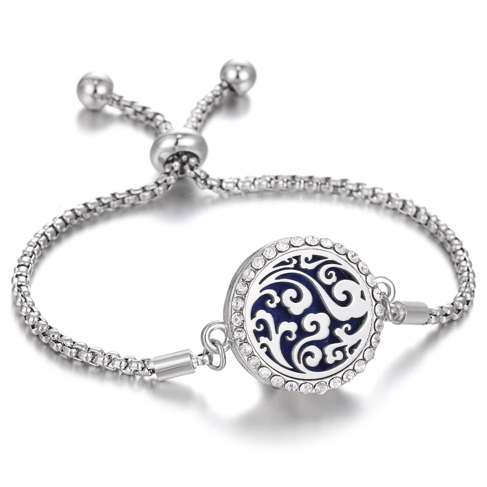 Aromatherapy Bracelet Diffuser Locket Tree of Life Adjustable Perfume Essential Oil Diffuser Bracelet Crystal Magnetic for Women