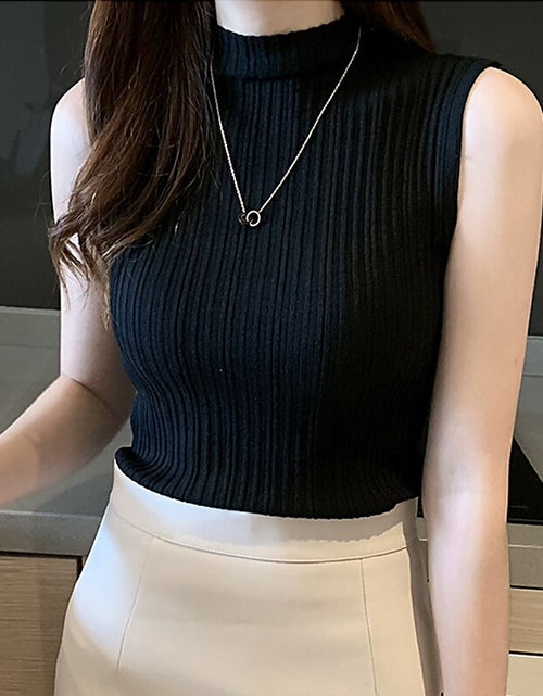 Load image into Gallery viewer, Knitted Vest Solid Color Sleeveless Half High Collar Slim Base Camisole Casual Tank Top Knitwear Summer Streetwear
