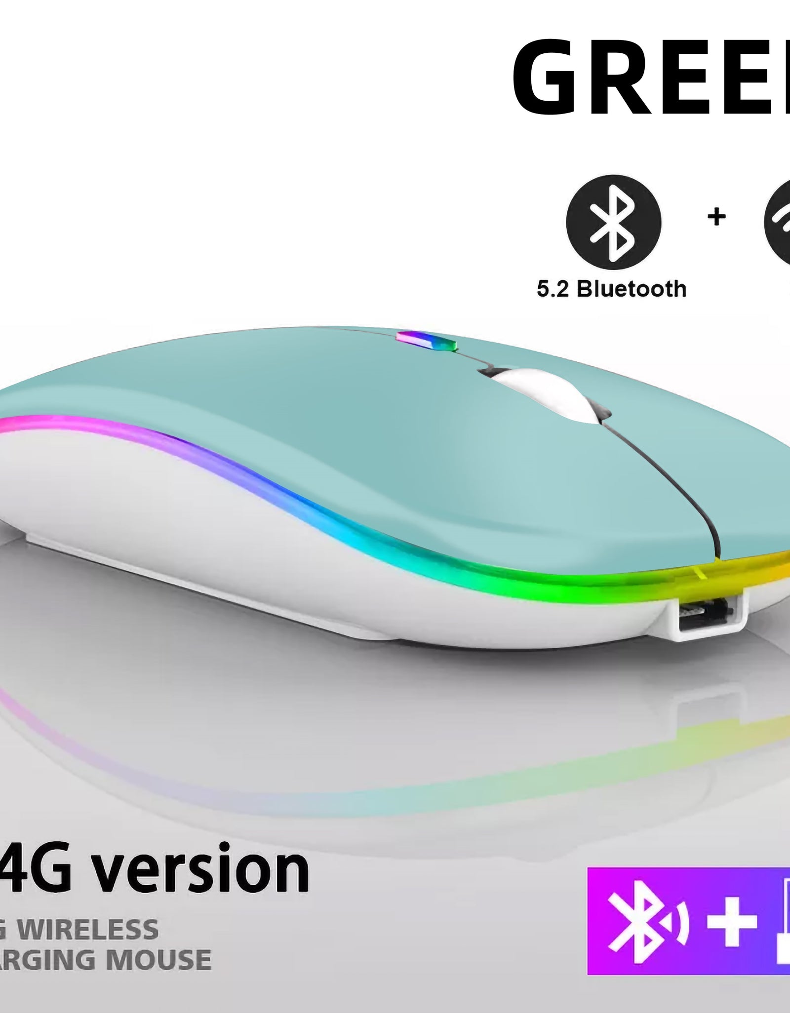 Rechargeable Bluetooth Wireless Mouse with 2.4GHz USB RGB 1600DPI Mouse for Computer Laptop Tablet PC Macbook Gaming Mouse Gamer