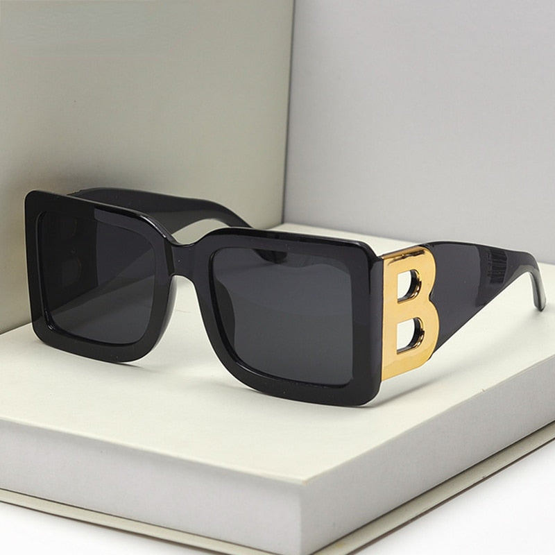 2023  Fashion Trendy Oversized  Square Frame Sunglasses Women Men The Letter B  Retro Rectangle Sunglasses Brand Designer