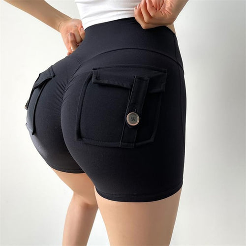 Load image into Gallery viewer, Women Sport Shorts Pockets Gym Sexy High Waist Workout Push Up Booty Scrunch Biker Shorts Pants Fitness Cycling Tights
