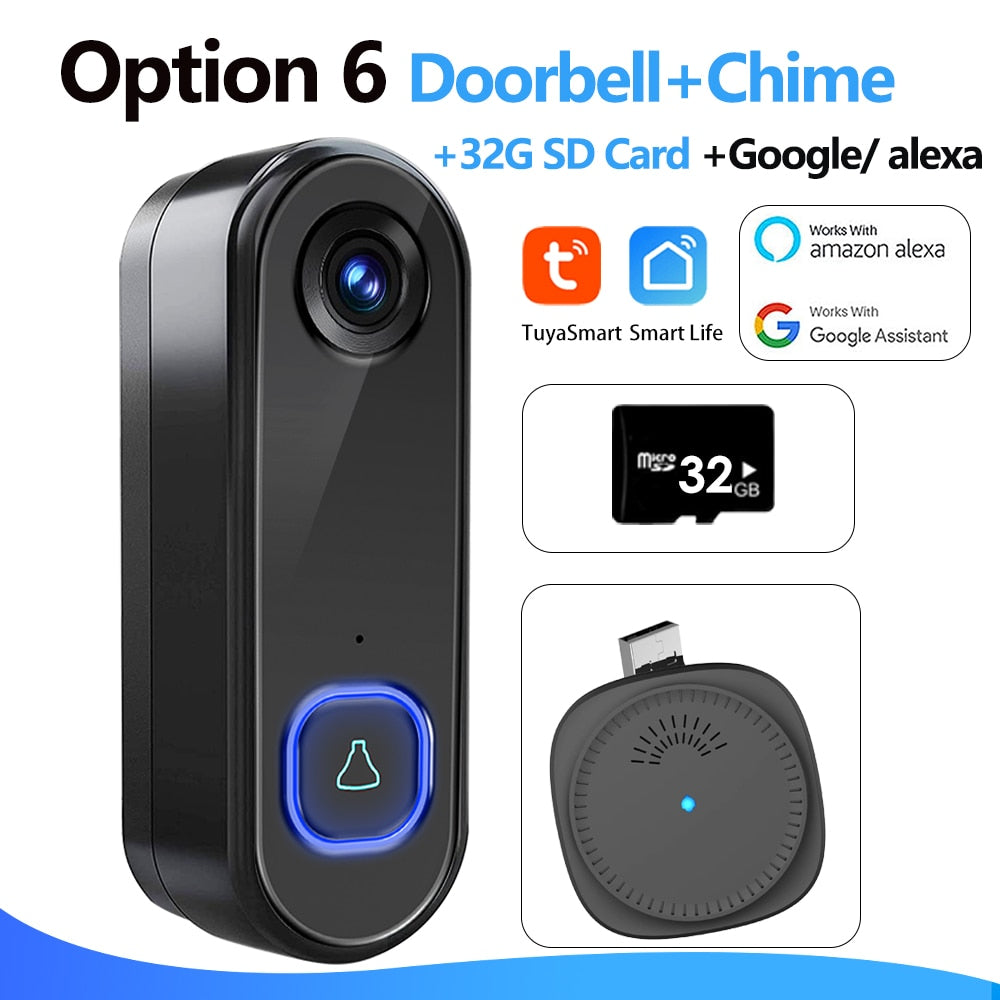 TUYA Video Doorbell WiFi  Wireless Outdoor Door Bell Camera AC DC Power 1080P Video Door Phone Waterproof IP65 Alexa Google Home