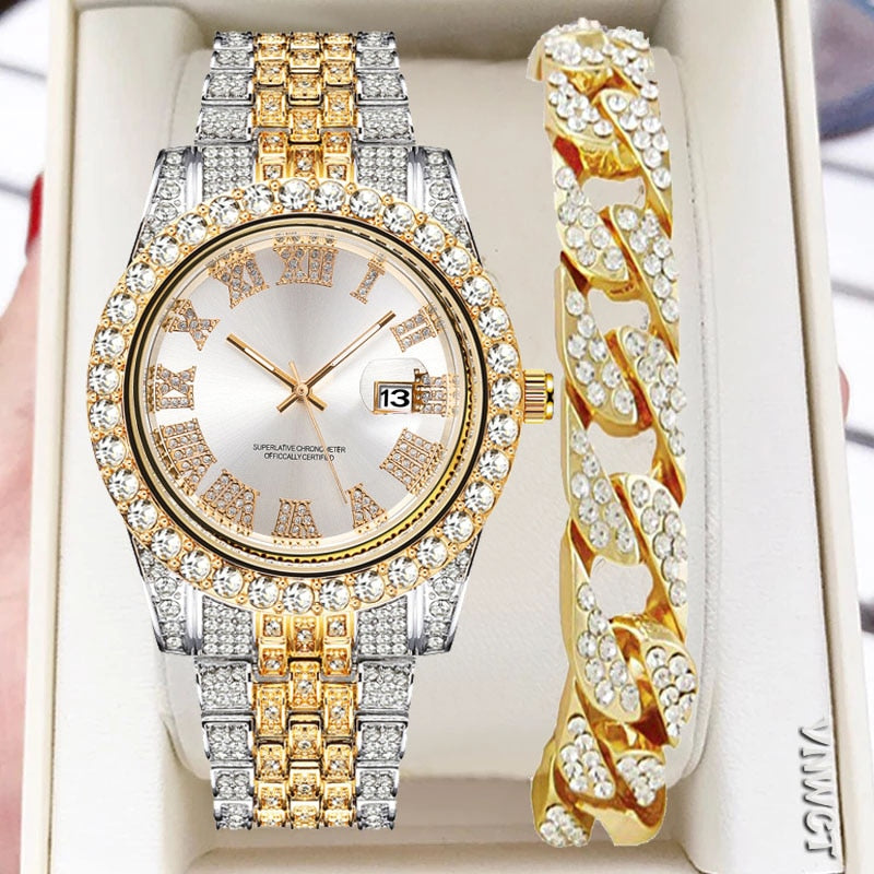 Diamond Men Women Watches Gold Watch Ladies Wrist Watch Luxury Rhinestone Unisex Bracelet Watches Female Clock Relogio Feminino