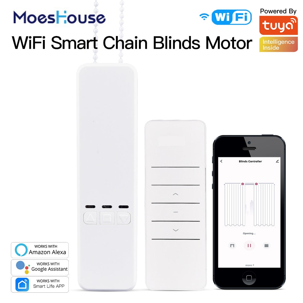 WiFi Motorized Chain Roller Blinds Shade Shutter Drive Electric Curtain Motor RF Remote Tuya Smart App Control Alexa/Google