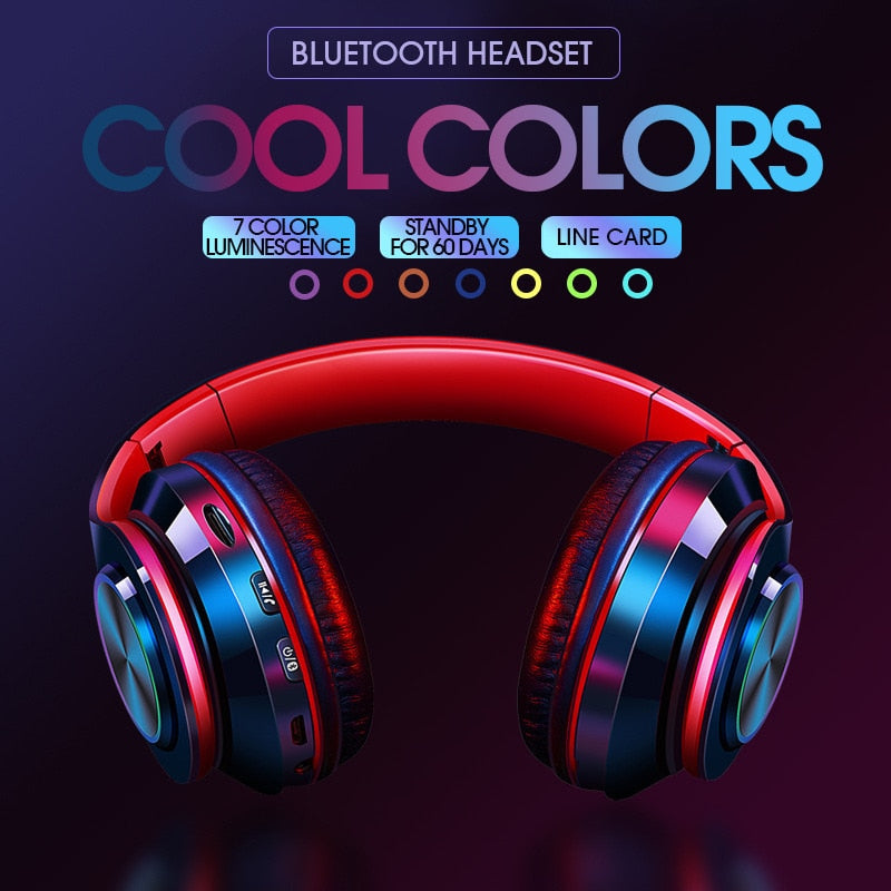 B39 Headset Wireless Bluetooth Headset Colorful Luminous Card-Inserting Game Music Sports Support Mobile Phone Computer