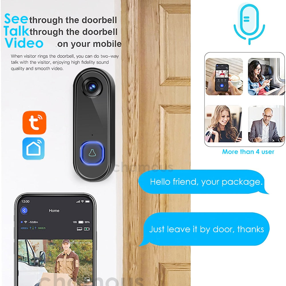 TUYA Video Doorbell WiFi  Wireless Outdoor Door Bell Camera AC DC Power 1080P Video Door Phone Waterproof IP65 Alexa Google Home