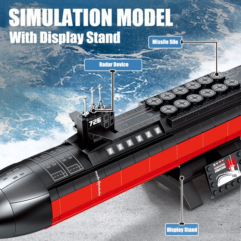 Military 1003pcs Ohio-class Nuclear Power Submarine Building Blocks Navy Battleship MOC Weapon Bricks Toys Gifts For Children