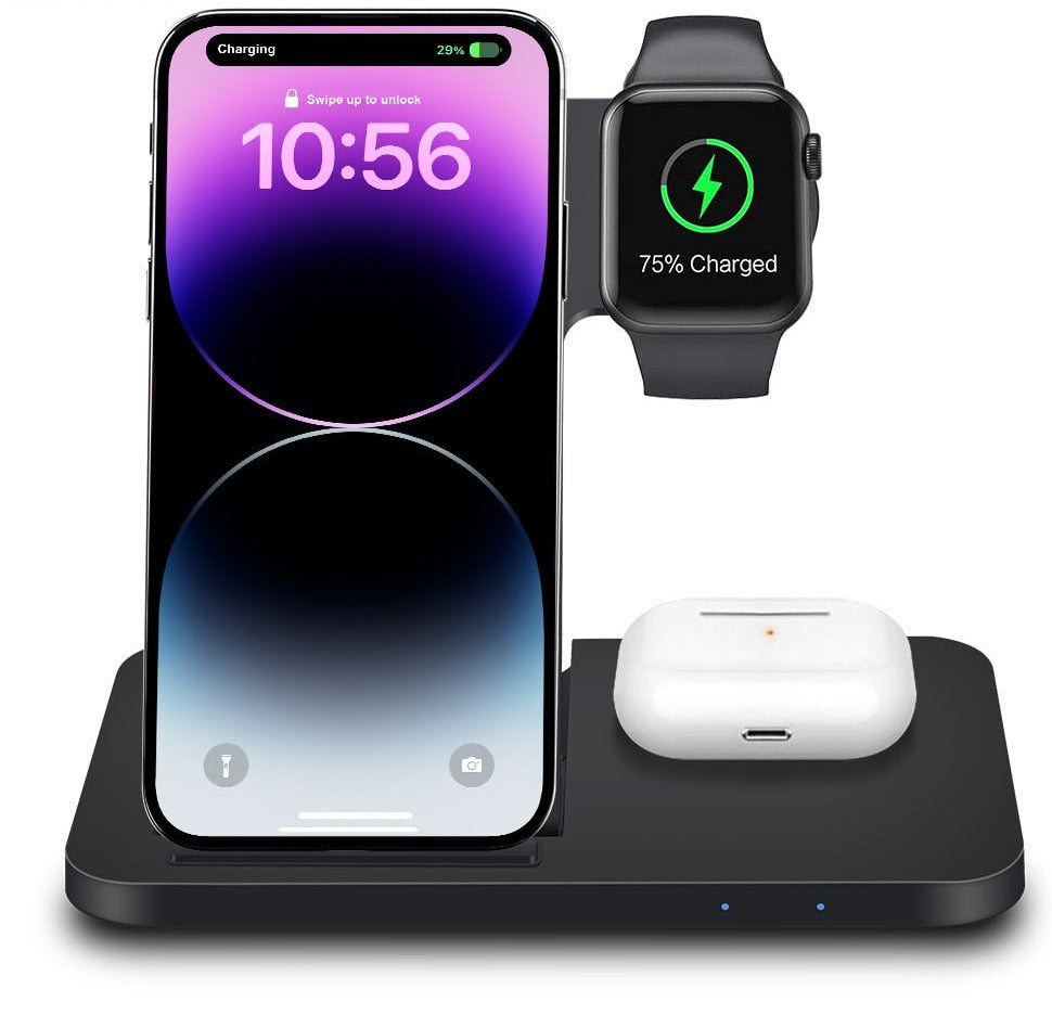 15W Fast Wireless Charger Dock Station For iPhone 14 13 12 11 XS XR X 8 Apple Watch 8 7 6 SE 5 AirPods 3 Pro Charging Stand