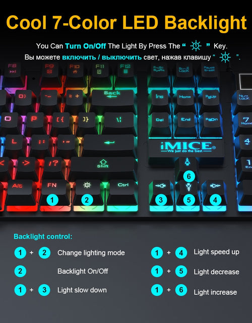 Load image into Gallery viewer, Gaming keyboard Gamer keyboard with backlight USB 104 Rubber keycaps RGB Wired Ergonomic Russian keyboard For PC laptop
