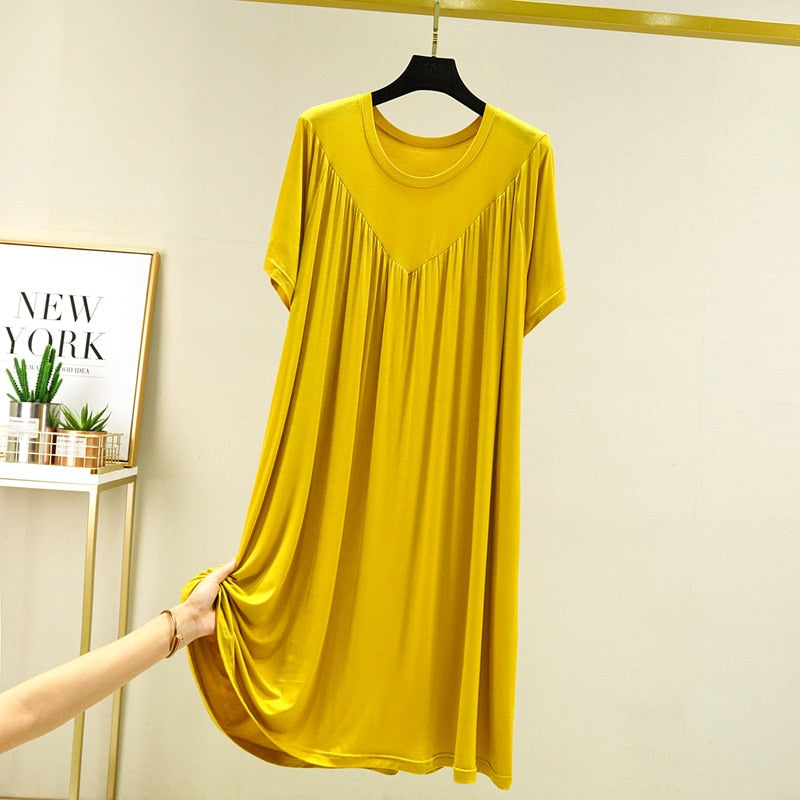 Modal Nightgown Women Cotton Clothes for Summer Loose Large Size Casual Short-sleeved Night Dress Pleated Thin Home Long Dress