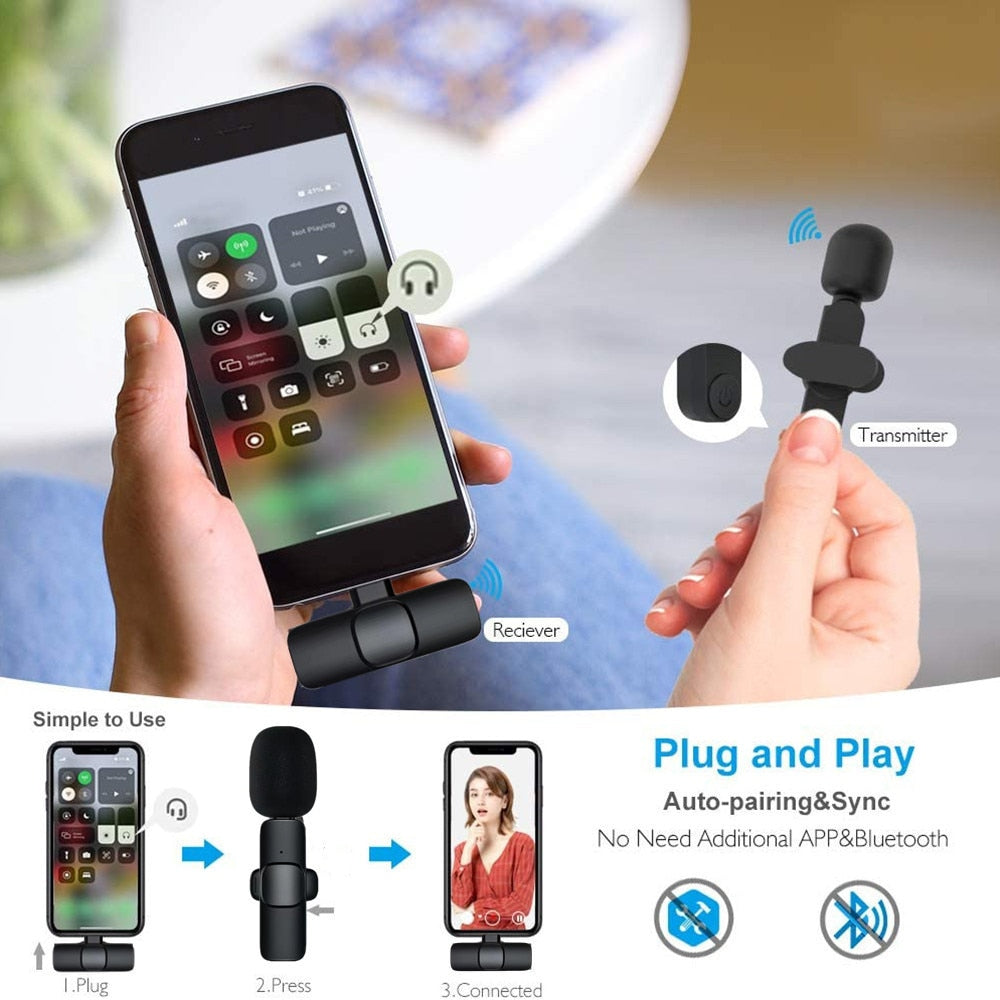 Wireless Lavalier Microphone Portable Audio Video Recording Mini Mic For iPhone Android Facebook Youtube Live Broadcast Gaming