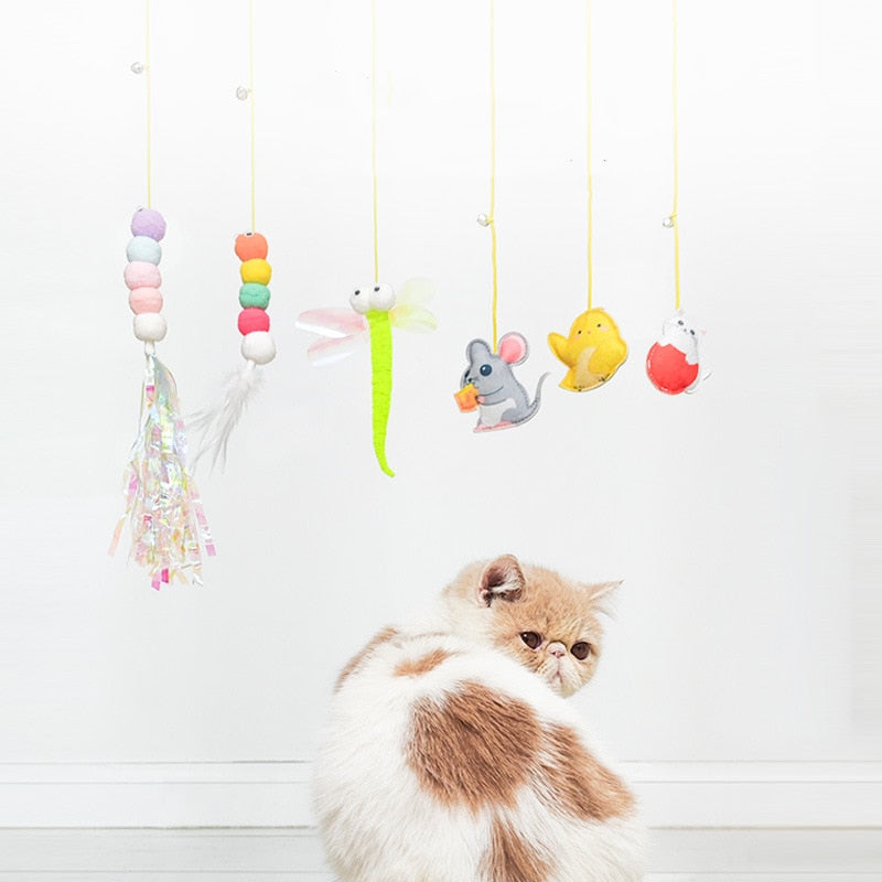 Hanging Automatic Interactive Cat Toy Funny Mouse Toys Cat Stick With Bell Toy For Kitten Playing Teaser Wand Pet Cat Supplies