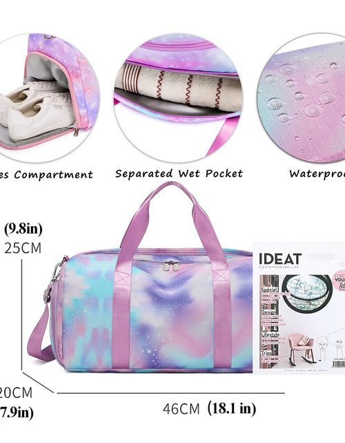 Load image into Gallery viewer, Kids Duffle Bag For Girls Teens Gymnastics Gym Bag Kids Dance Bag Shoe Compartment Wet Pocket Weekender Overnight Sports
