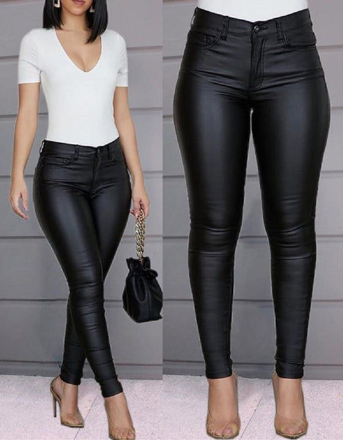 Load image into Gallery viewer, WomenLeather Pants Black Sexy Stretch Bodycon Trousers Women High Waist Long Casual Pencil Pants Plus Size S-3XL
