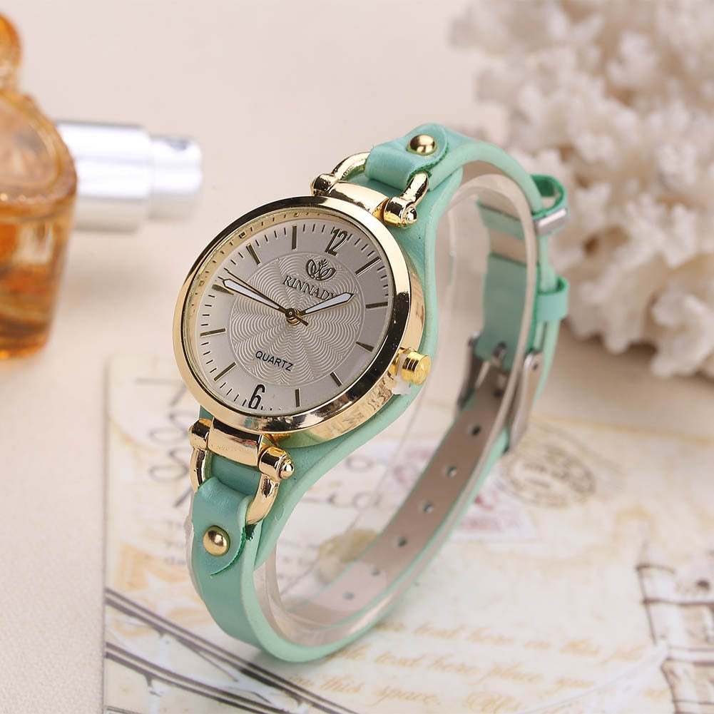 Women Casual Watches Round Dial Rivet PU Leather Strap Wristwatch Ladies Analog Quartz Watch Gifts Accessories