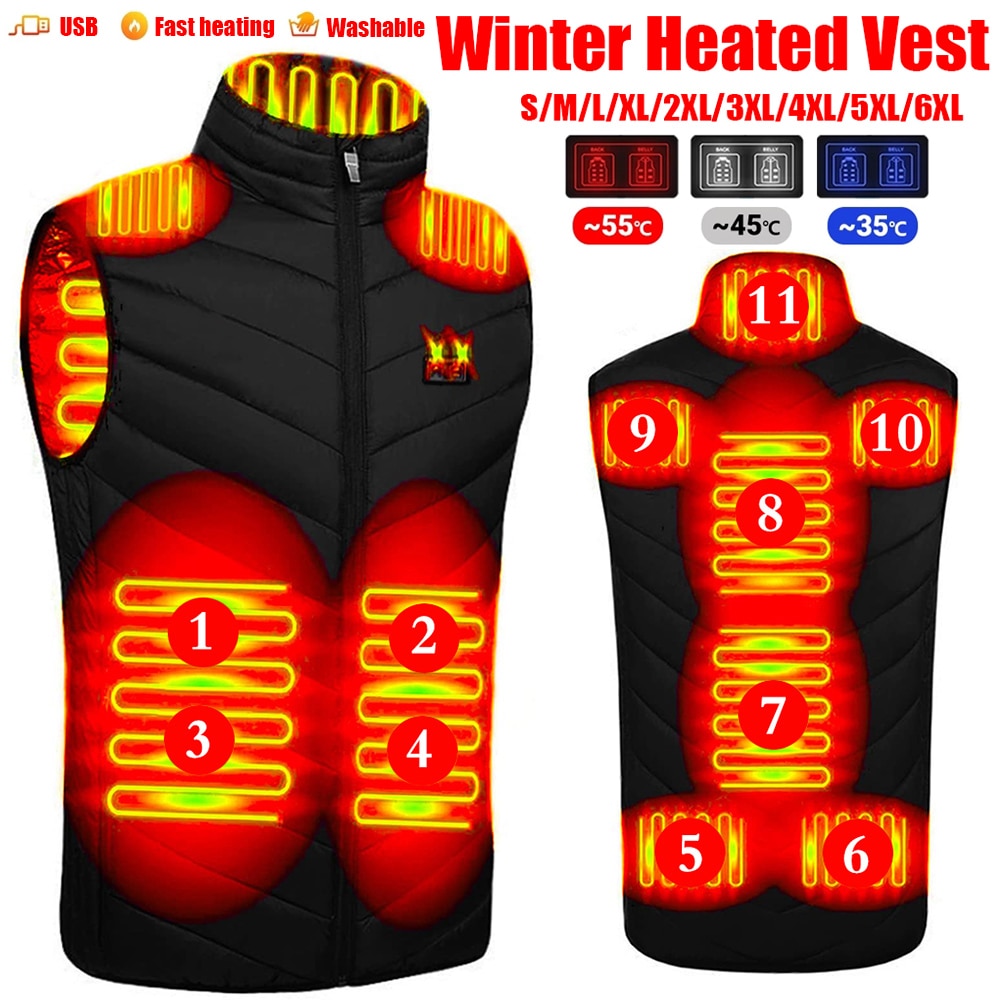 Heating jacket, USB smart switch 2-11 zone heating vest, electric heating hunting vest, men&#39;s and women&#39;s heating padded jacket