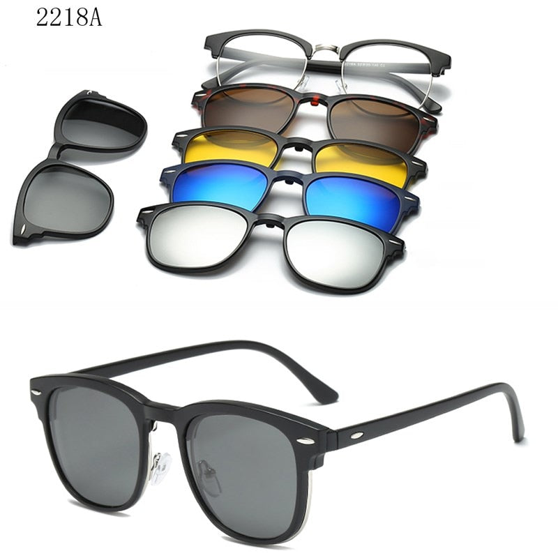 6 In 1 Custom Men Women Polarized Optical Magnetic Sunglasses Clip Magnet Clip on Sunglasses Polaroid Clip on Sun Glasses Frame