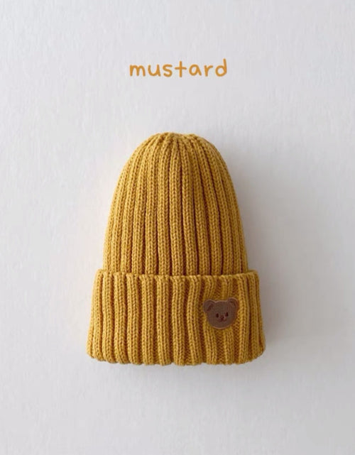 Load image into Gallery viewer, 2023 Korea Spring Autumn Kids boys Hat Candy Color Baby Boys Knit Hat Baby Girls Bear Head Embroidery Kids Knitted Hat
