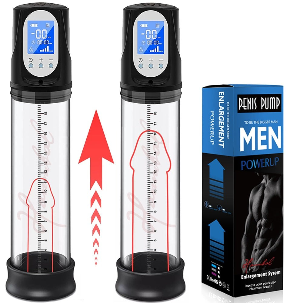 LCD Electric Penis Pump Male Masturbator Cup Dick Extender Vacuum Pump Penis Enlargement Pump Trainer Sex Toy for Men