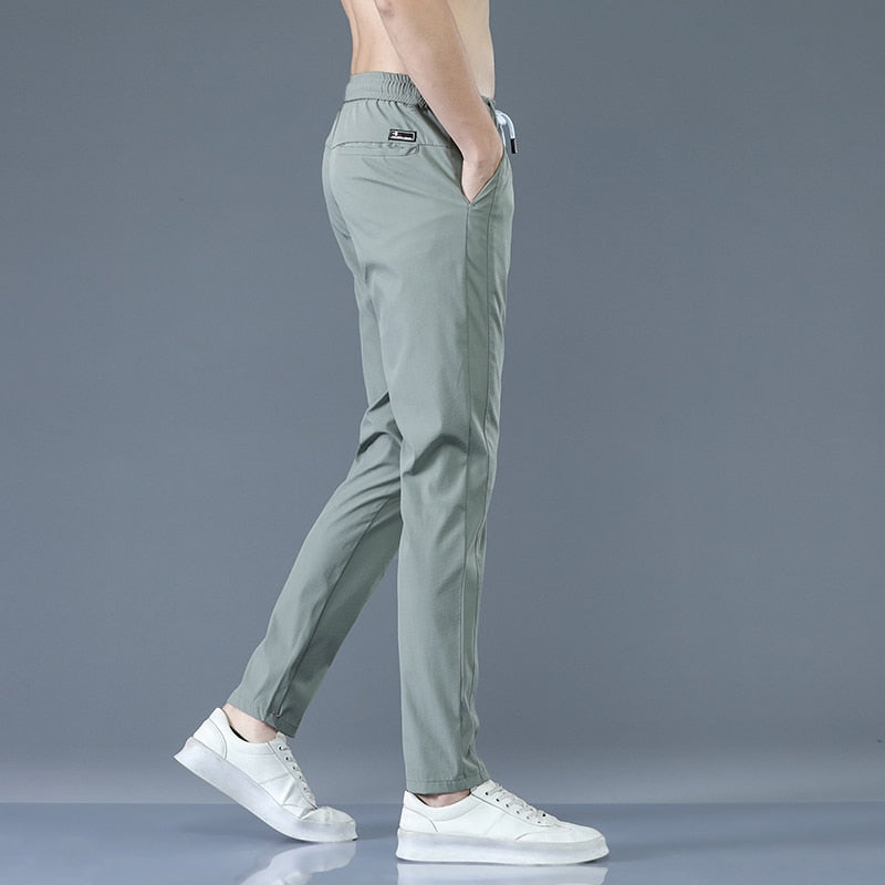 2023 Men&#39;s Trousers Spring Summer New Thin Green Solid Color Fashion Pocket Applique Full Length Casual Work Pants Pantalon