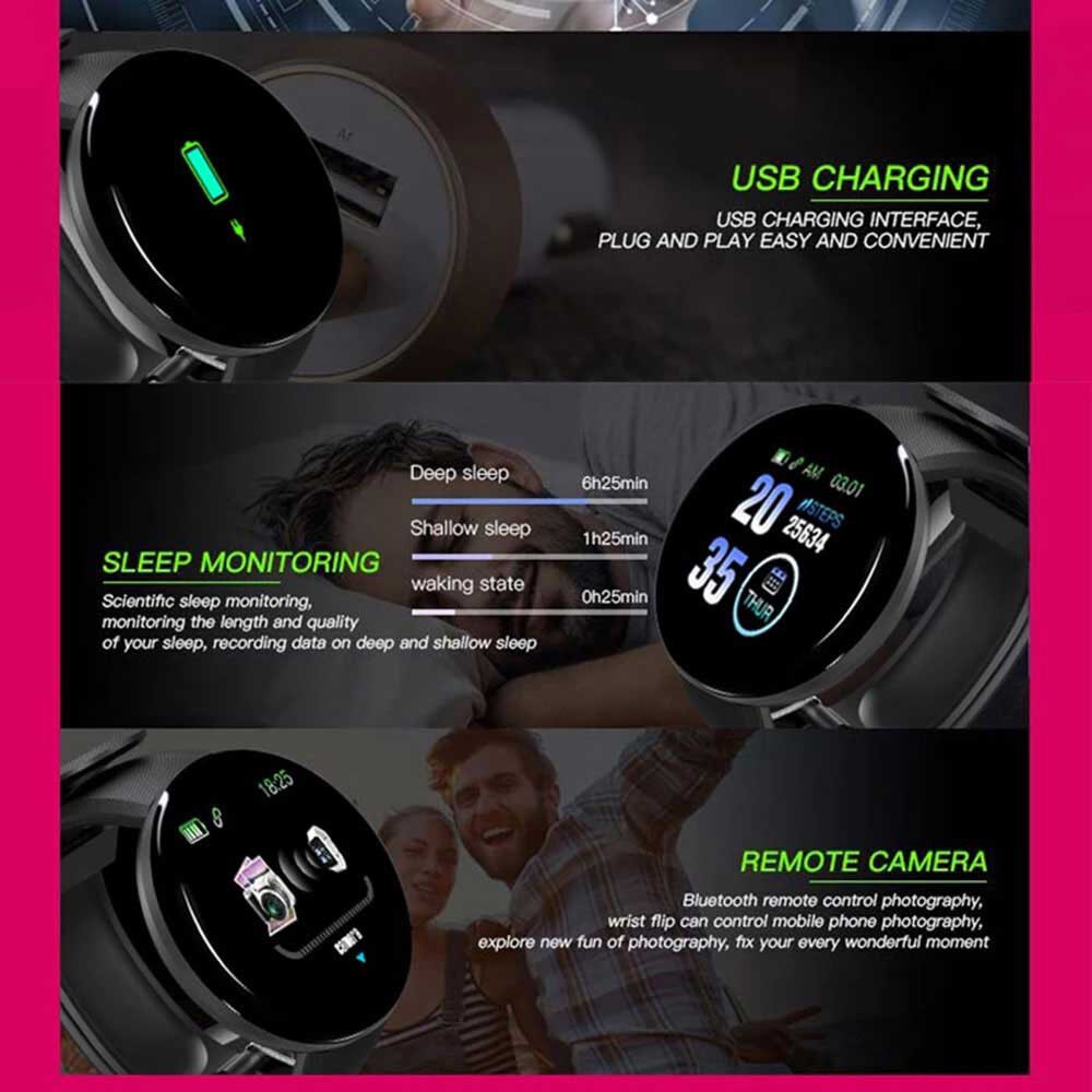 2Pcs D18 Smart Watch Men and women digital Watch Bluetooth Sports fitness tracker pedometer D18S smart watch for Android iOS